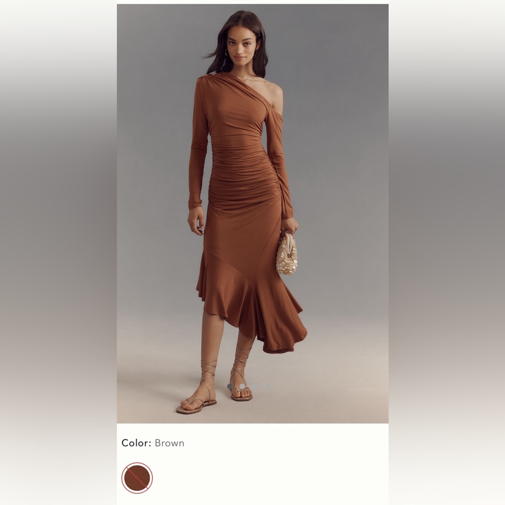 Anthropologie One-Shoulder Dress in Rich Brown